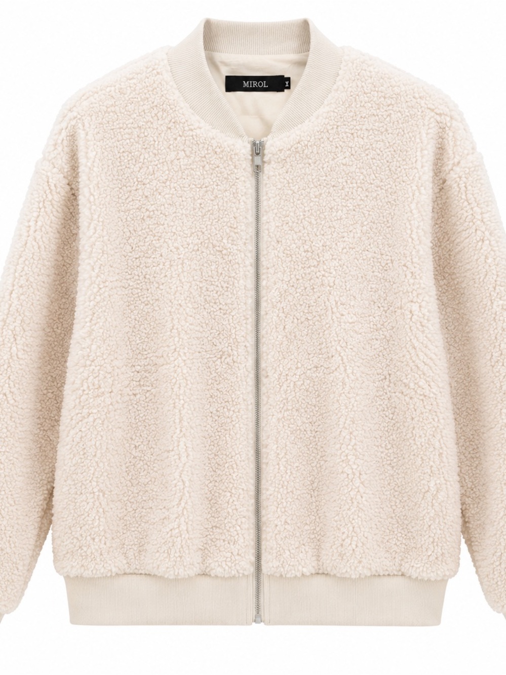 Mirol Cream Teddy Bomber Jacket with Zip